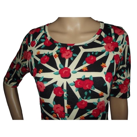 LULAROE Julia Dress Size Small Black Red Roses Dipped Julia - Picture 2 of 9